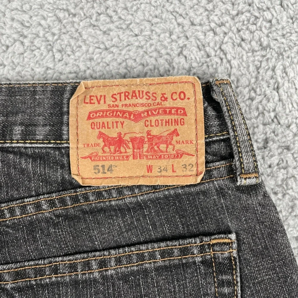 Levi's Jeans Mens 34x32 Black‎ Gray 514 Slim Straight Denim Pants Made in Mexico